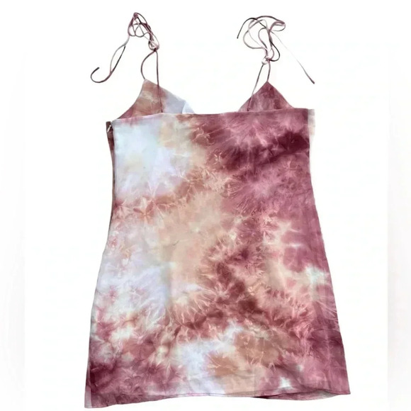 FOREVER 21 Mauve Pink Tie-Dye Cowl Neck 90s Mini Dress Smal Tie Spaghetti Straps - Picture 2 of 9